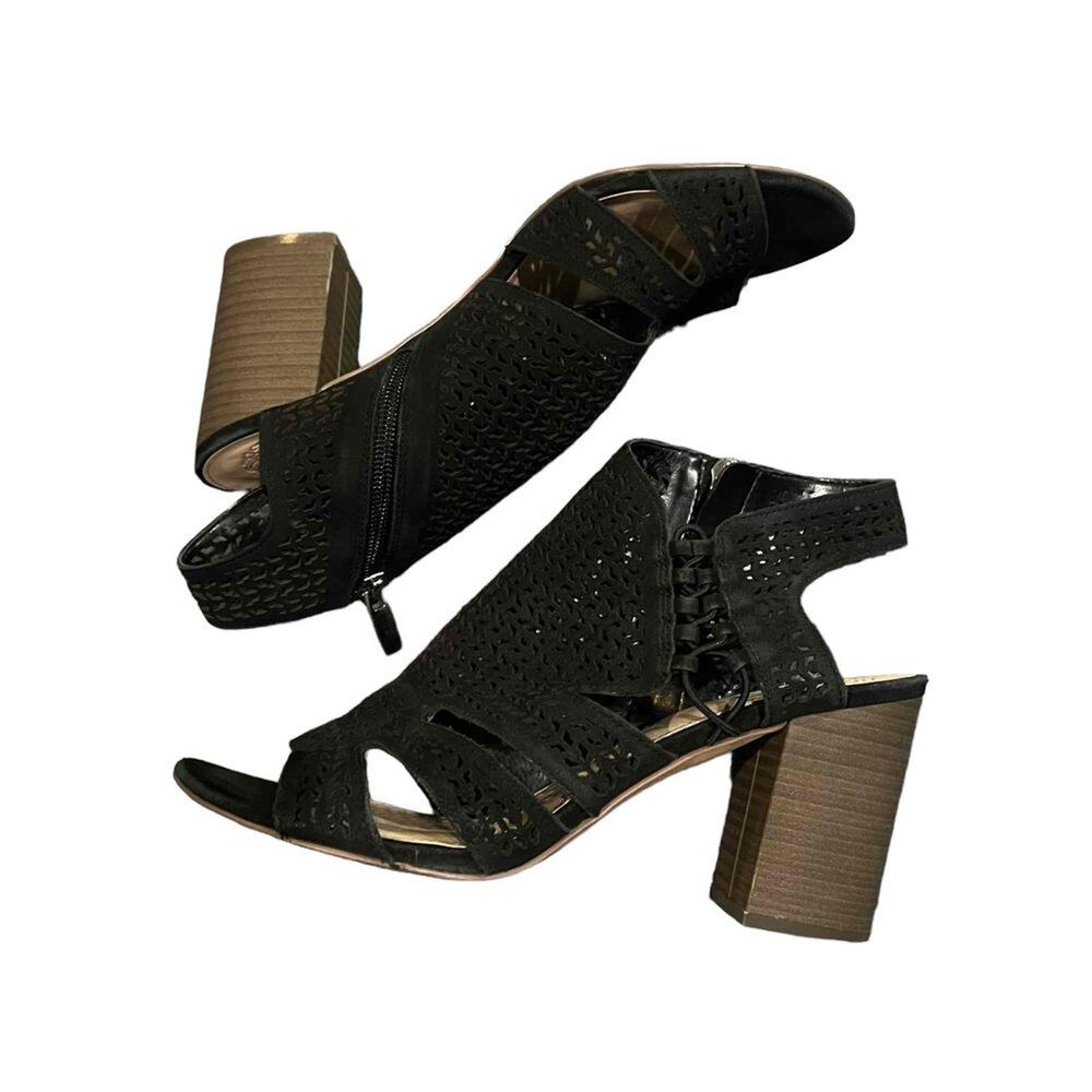 Vince Camuto Womens Slingback Block Heel Sandals Black Laser Cut Size 9M - Picture 3 of 9